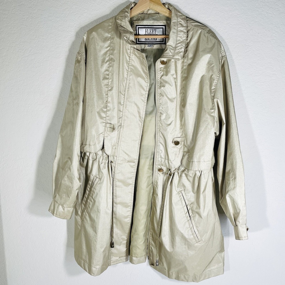 Fleet Street Raincoat Women's M Gold Full Zip Hooded Drawstring Waist